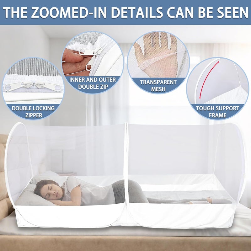 jiangcha Mosquito Net for Bed - Pop Up Bed Tent - Portable Travel Mosquito Net, Mosquito Netting for Suitable for Baby, Adult Bedroom, Camping, Napping, Patio (White) - Image 3